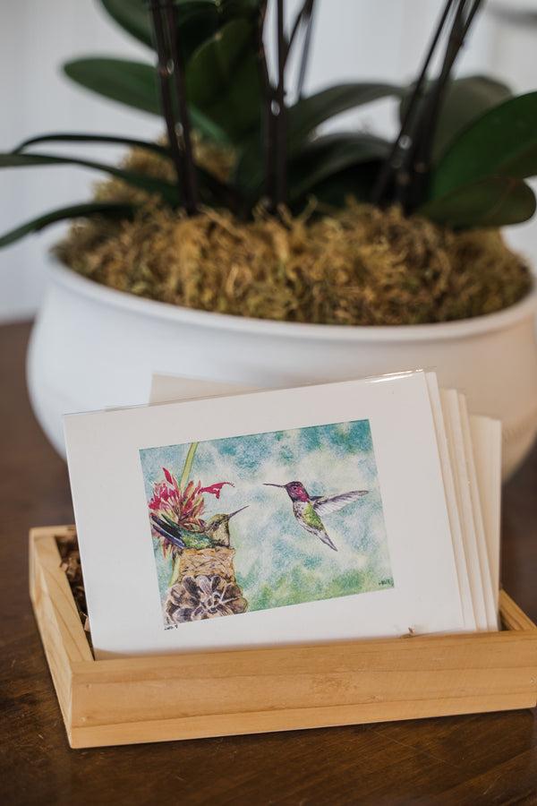 hummingbird cards in wood box